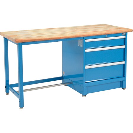 Global Industrial 72Wx30D Modular Workbench, 3 Drawers, Maple Butcher Block Safety Edge, Blue 711147